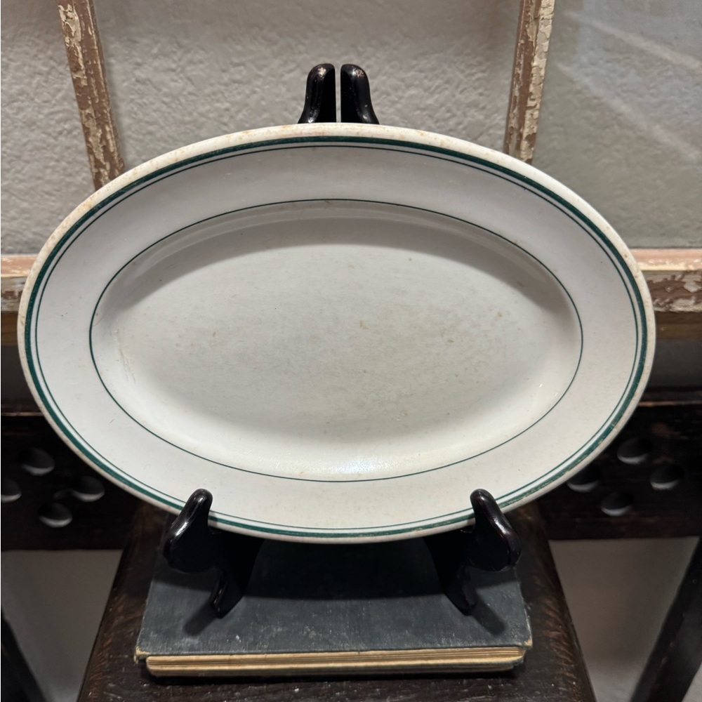 Vintage Bailey Walker Green Pin Strip Oval Platter